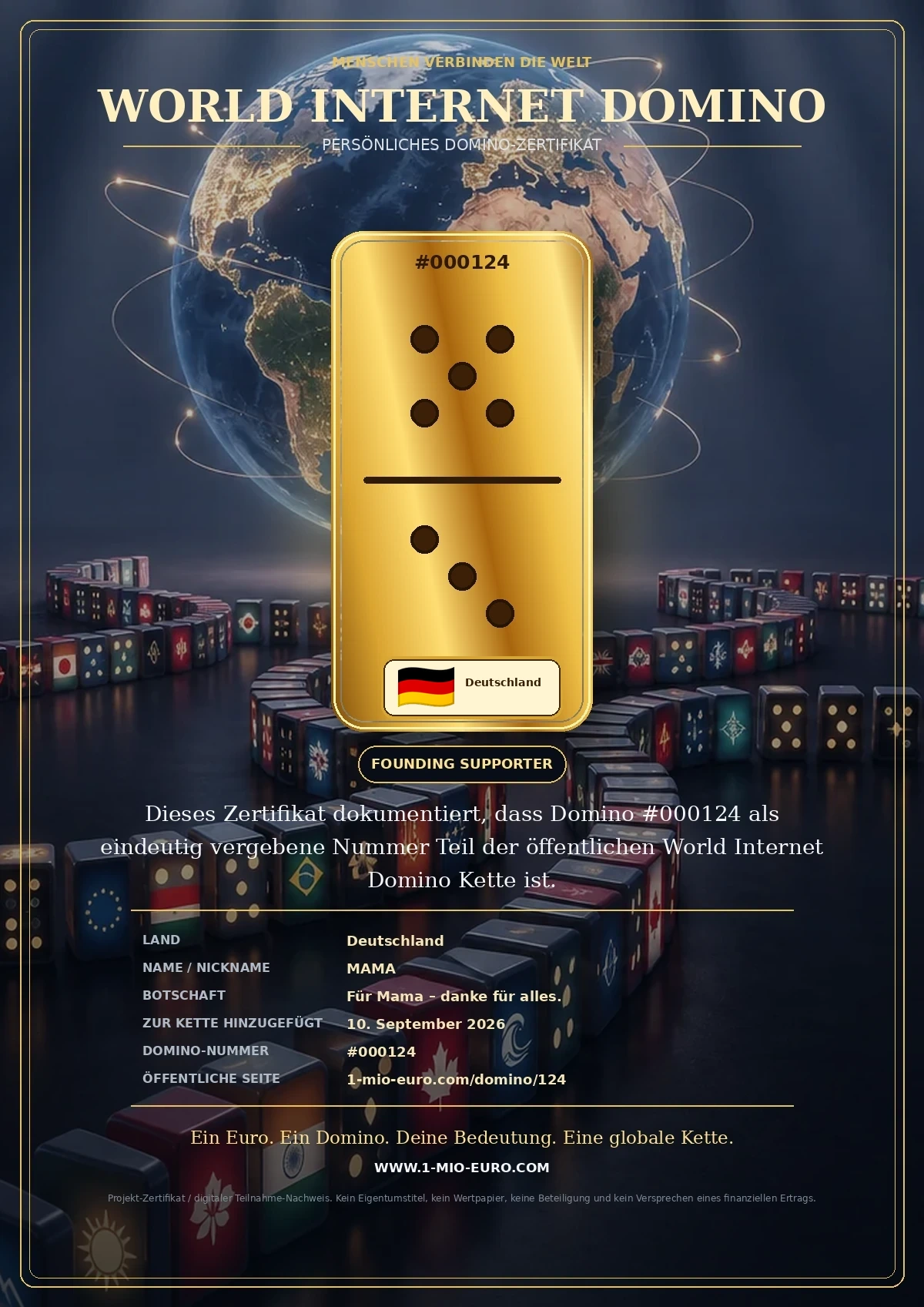 Beispiel eines persönlichen World Internet Domino Zertifikats